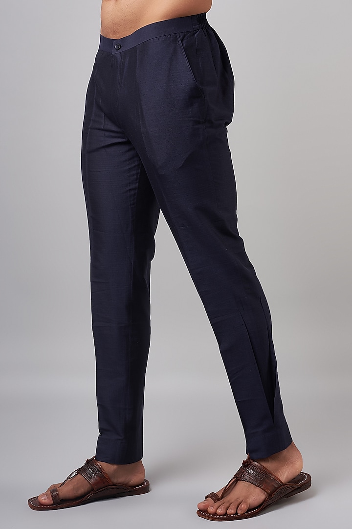 Navy Blue Cotton Silk Blend Kurta Set by Devnaagri Men at Pernia's Pop Up Shop