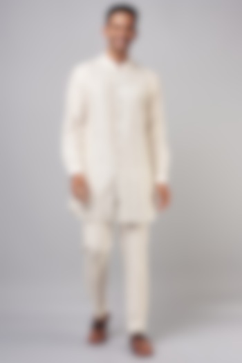 Ivory Cotton Silk Blend Kurta Set by Devnaagri Men