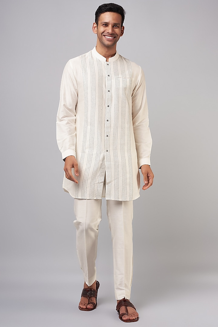 Ivory Cotton Silk Blend Kurta Set by Devnaagri Men