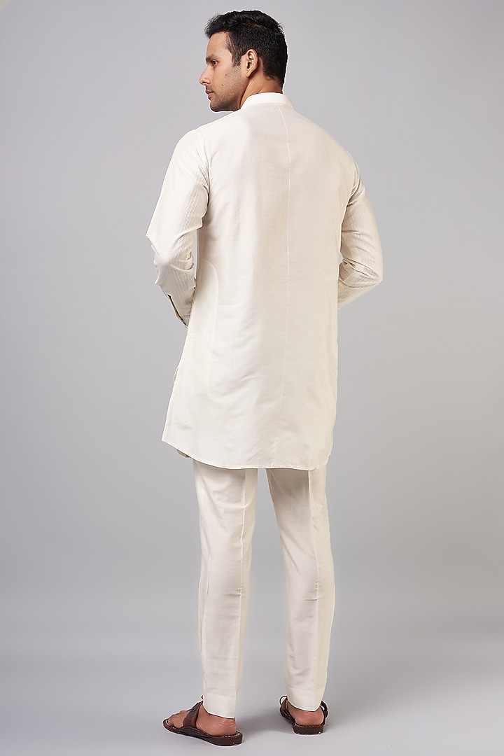 Ivory Cotton Silk Blend Kurta Set by Devnaagri Men at Pernia's Pop Up Shop