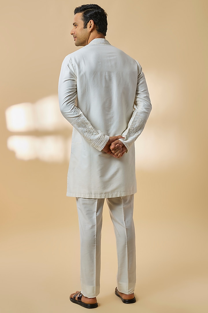 Ivory Chanderi Silk Kurta Set by Devnaagri Men at Pernia's Pop Up Shop