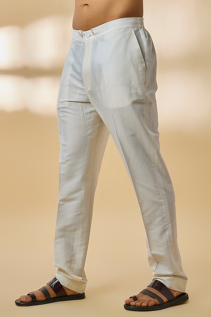 Ivory Chanderi Silk Kurta Set by Devnaagri Men at Pernia's Pop Up Shop