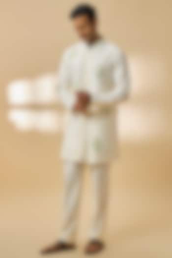Ivory Chanderi Silk Kurta Set by Devnaagri Men at Pernia's Pop Up Shop