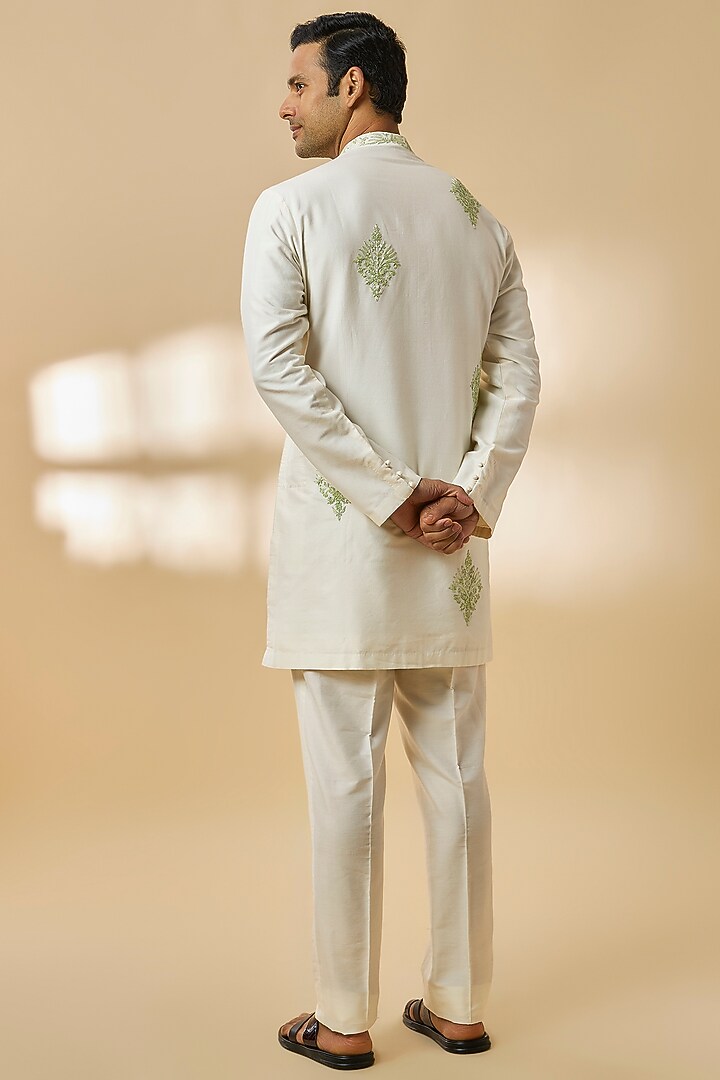 Ivory Chanderi Silk Kurta Set by Devnaagri Men at Pernia's Pop Up Shop