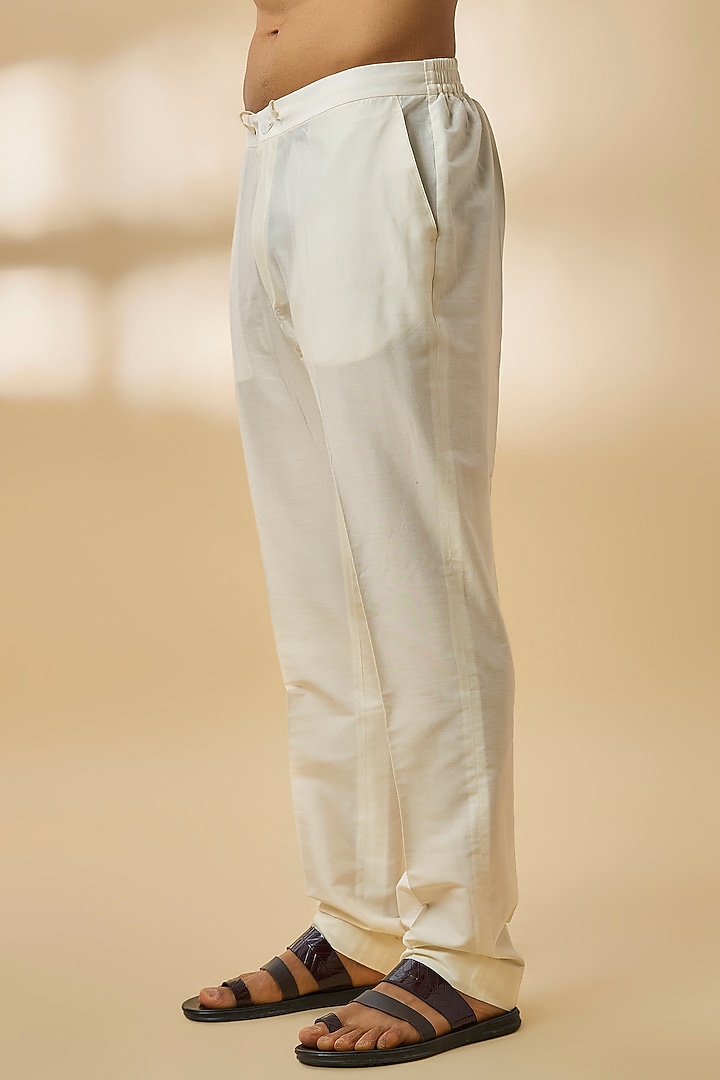 Ivory Chanderi Silk Kurta Set by Devnaagri Men at Pernia's Pop Up Shop