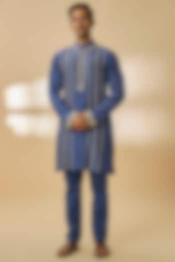 Blue Chanderi Silk Kurta Set by Devnaagri Men at Pernia's Pop Up Shop