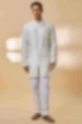 Ivory Chanderi Silk Kurta Set by Devnaagri Men at Pernia's Pop Up Shop