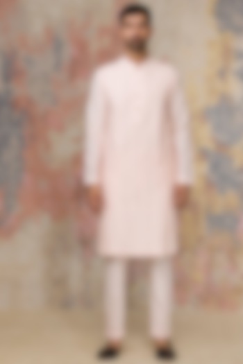 Blush Cotton Silk Kurta Set by Devnaagri Men at Pernia's Pop Up Shop