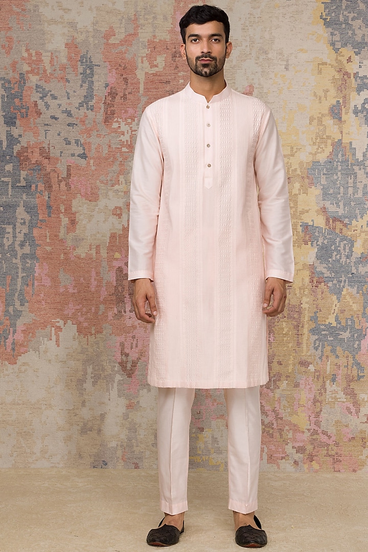 Blush Cotton Silk Kurta Set by Devnaagri Men