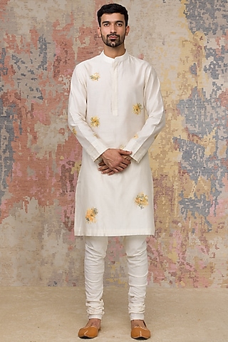 Ivory Hand Painted Kurta Set by Devnaagri Men
