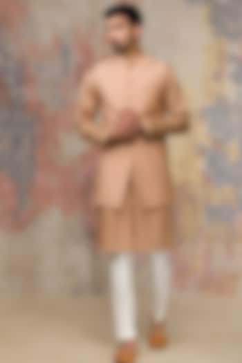 Beige Embroidered Nehru Jacket Set by Devnaagri Men
