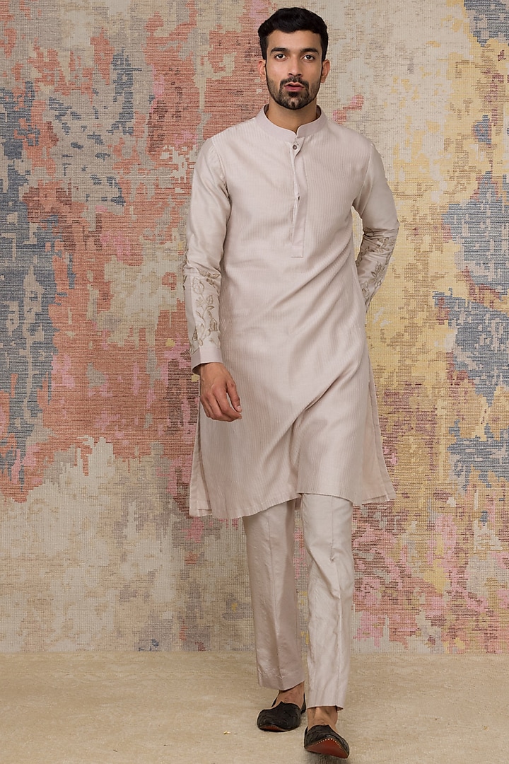 Walnut Embroidered Kurta Set by Devnaagri Men