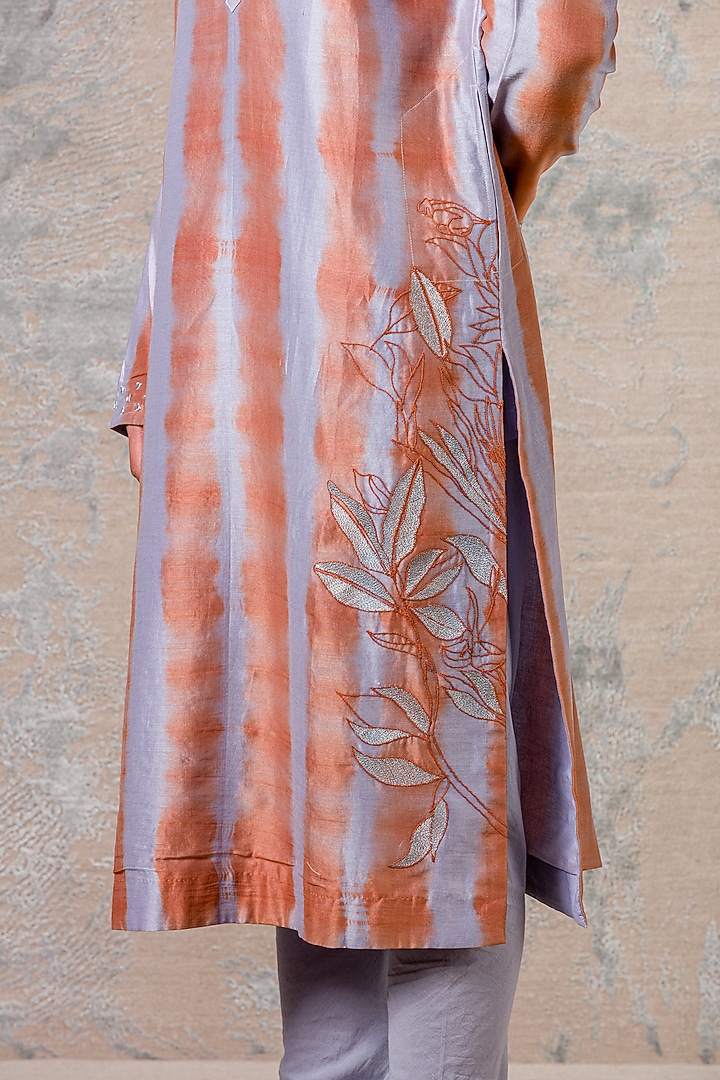 Rust Chanderi Tie-Dye Printed Kurta Set by Devnaagri Men at Pernia's Pop Up Shop