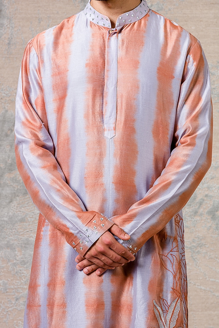 Rust Chanderi Tie-Dye Printed Kurta Set by Devnaagri Men at Pernia's Pop Up Shop
