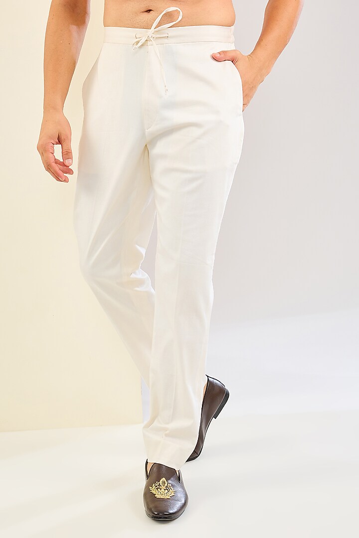 Ivory Silk Chanderi Dori Embroidered Kurta Set by Devnaagri Men at Pernia's Pop Up Shop