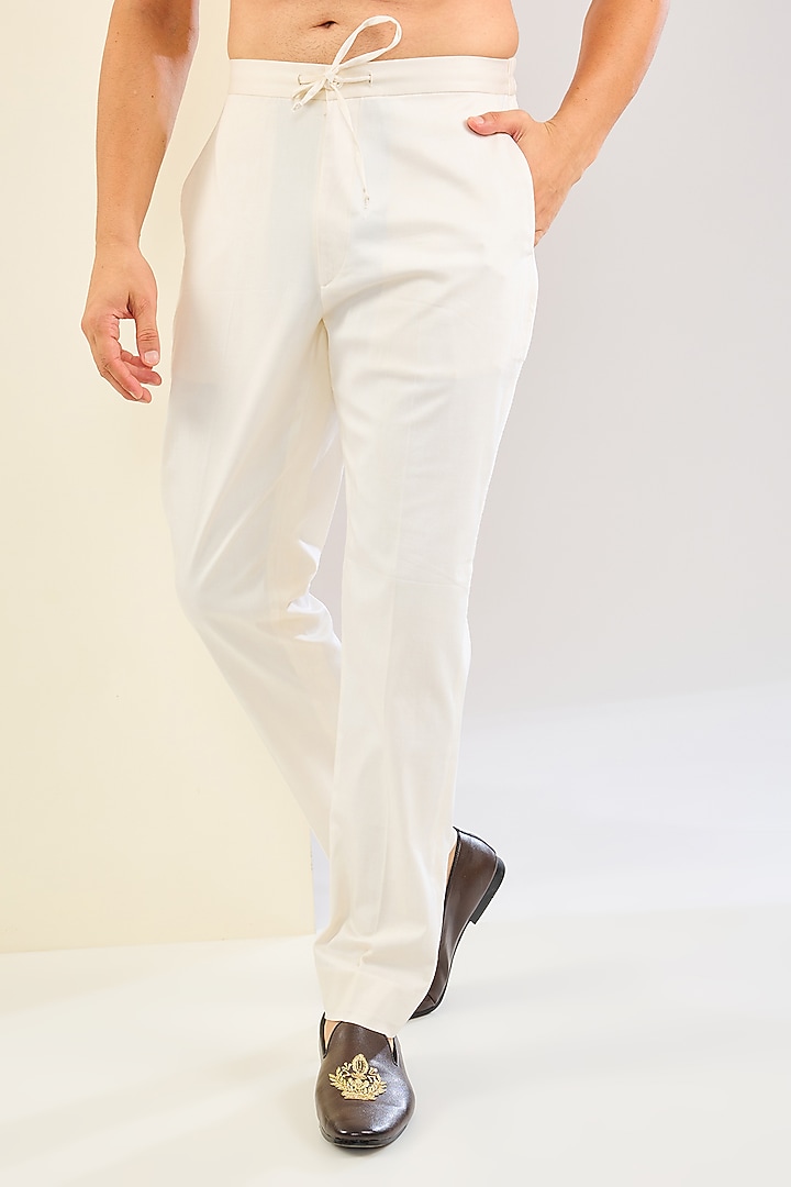 Ivory Silk Chanderi Dori Embroidered Kurta Set by Devnaagri Men at Pernia's Pop Up Shop