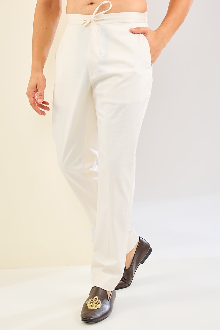 Ivory Silk Satin Dori Embroidered Kurta Set by Devnaagri Men at Pernia's Pop Up Shop