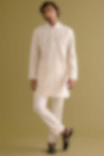 Ivory Silk Chanderi Dori Embroidered Kurta Set by Devnaagri Men at Pernia's Pop Up Shop