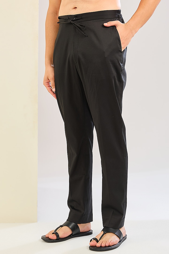 Black Silk Satin Dori Embroidered Kurta Set by Devnaagri Men at Pernia's Pop Up Shop