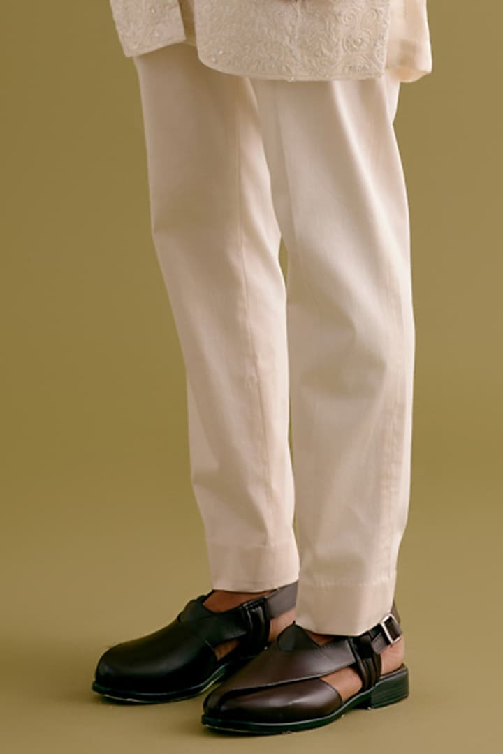 Ivory Silk Satin Dori Embroidered Kurta Set by Devnaagri Men at Pernia's Pop Up Shop