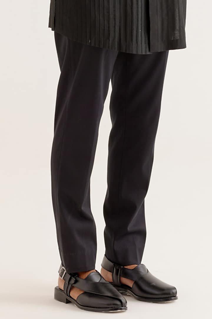 Black Cotton Silk Blend Dori Embroidered Kurta Set by Devnaagri Men at Pernia's Pop Up Shop