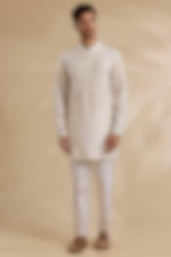 Ivory Silk Chanderi Kurta Set by Devnaagri Men