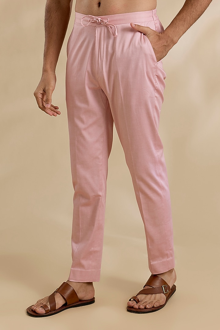 Blush Pink Silk Chanderi Kurta Set by Devnaagri Men at Pernia's Pop Up Shop