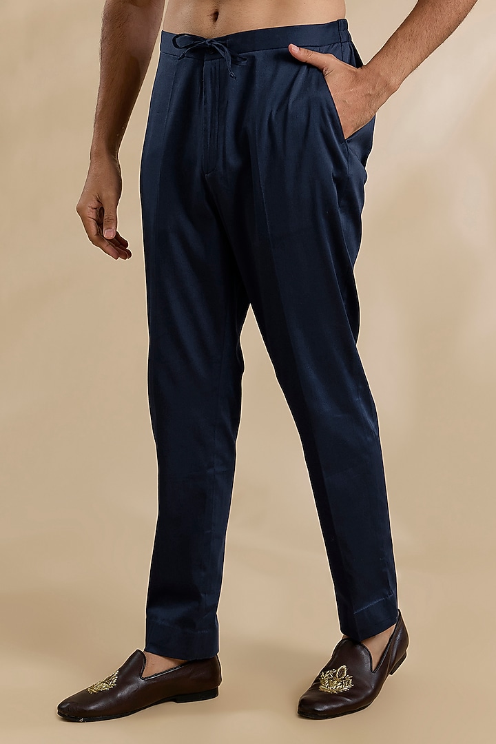 Blue Silk Chanderi Kurta Set by Devnaagri Men at Pernia's Pop Up Shop