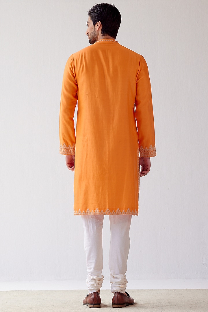 Orange Embroidered Kurta Set by Devnaagri Men at Pernia's Pop Up Shop
