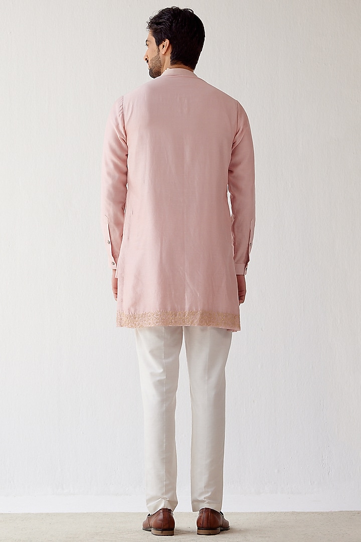 Blush Pink Embroidered Kurta Set by Devnaagri Men at Pernia's Pop Up Shop