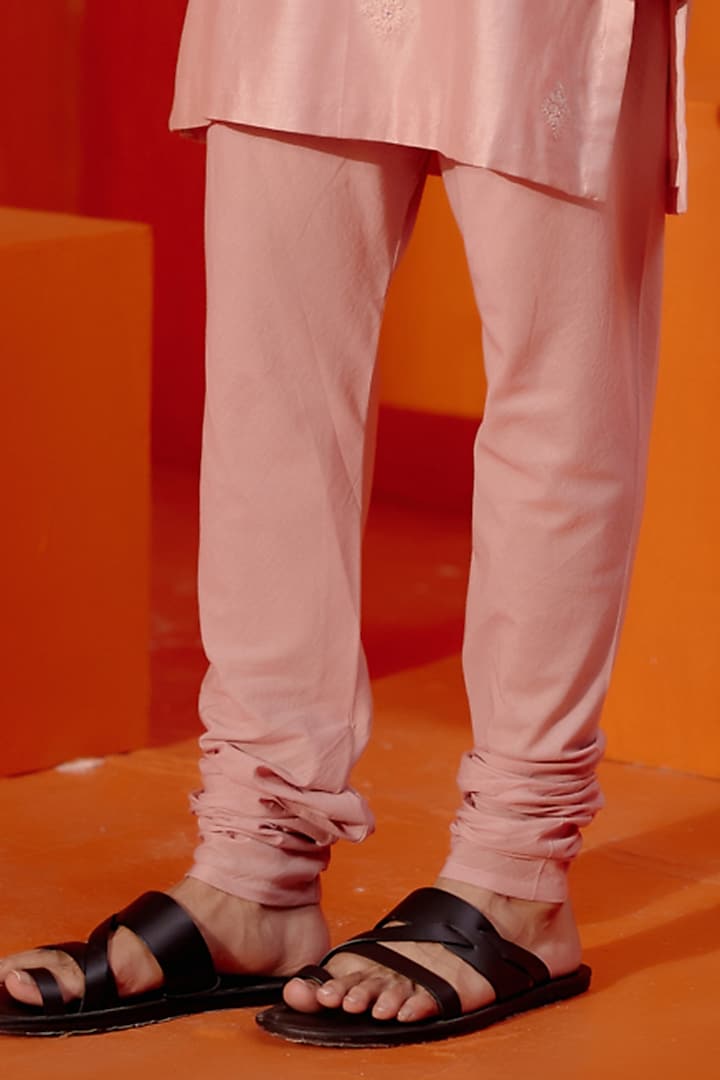 Blush Pink Silk Chanderi Dori Embroidered Kurta Set by Devnaagri Men at Pernia's Pop Up Shop