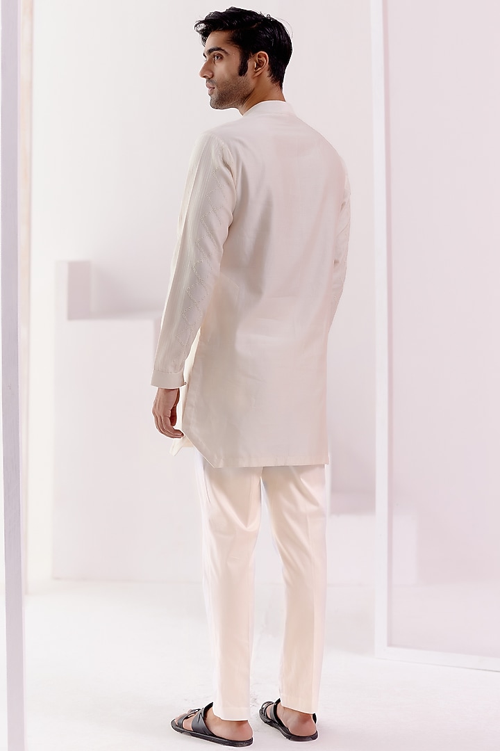 Ivory Silk Chanderi Dori Embroidered Kurta Set by Devnaagri Men at Pernia's Pop Up Shop