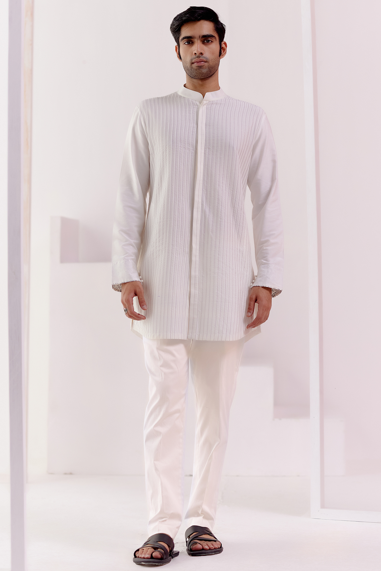 Ivory Cotton Silk Blend Kurta Set by Devnaagri Men