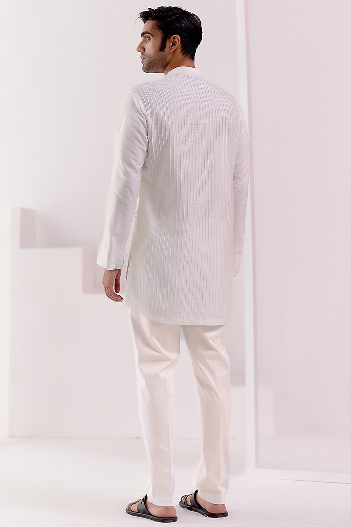 Ivory Cotton Silk Blend Kurta Set by Devnaagri Men at Pernia's Pop Up Shop