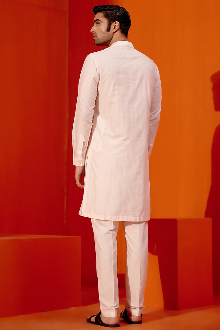 Ivory Cotton Silk Blend Pintuck Kurta Set by Devnaagri Men at Pernia's Pop Up Shop