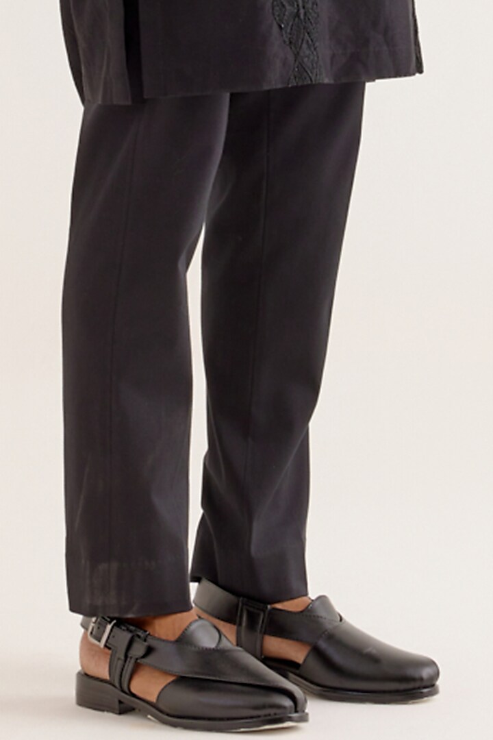 Black Silk Chanderi Dori Embroidered Kurta Set by Devnaagri Men at Pernia's Pop Up Shop