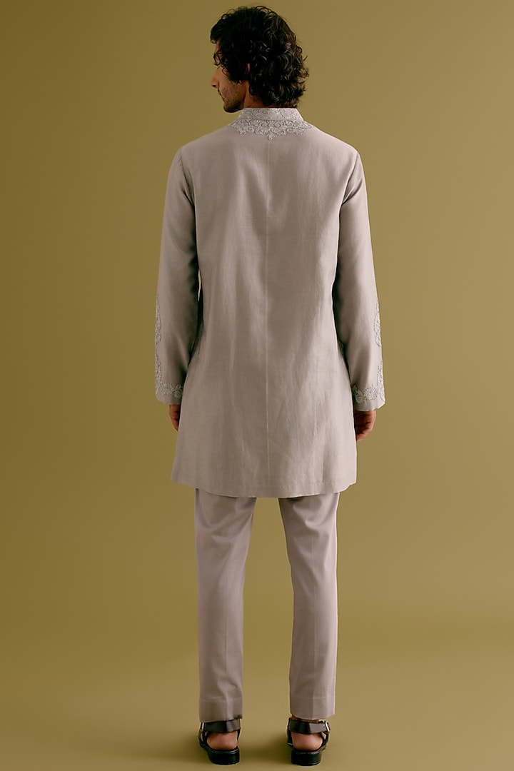 Grey Silk Chanderi Dori Embroidered Kurta Set by Devnaagri Men at Pernia's Pop Up Shop