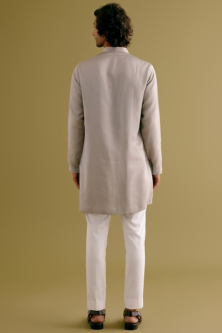 Grey Silk Satin Dori Embroidered Kurta Set by Devnaagri Men at Pernia's Pop Up Shop