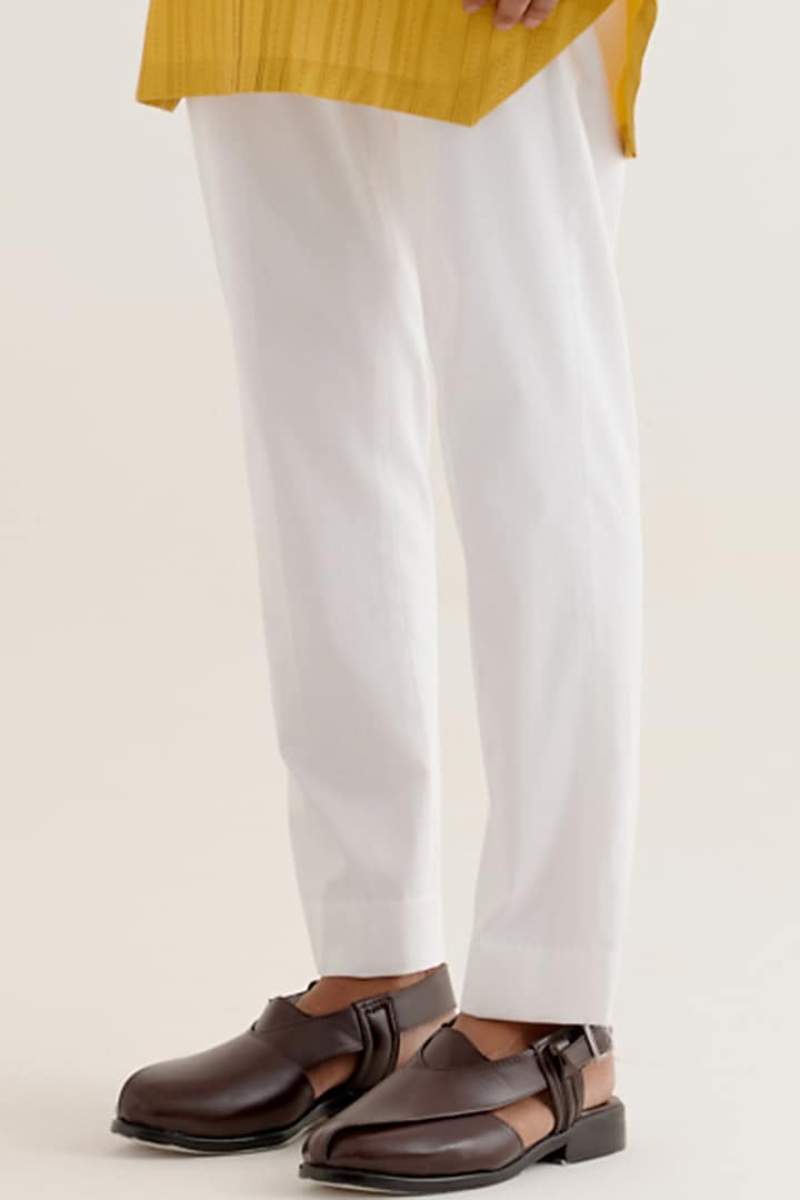 Mustard Yellow Cotton Silk Blend Dori Embroidered Kurta Set by Devnaagri Men at Pernia's Pop Up Shop