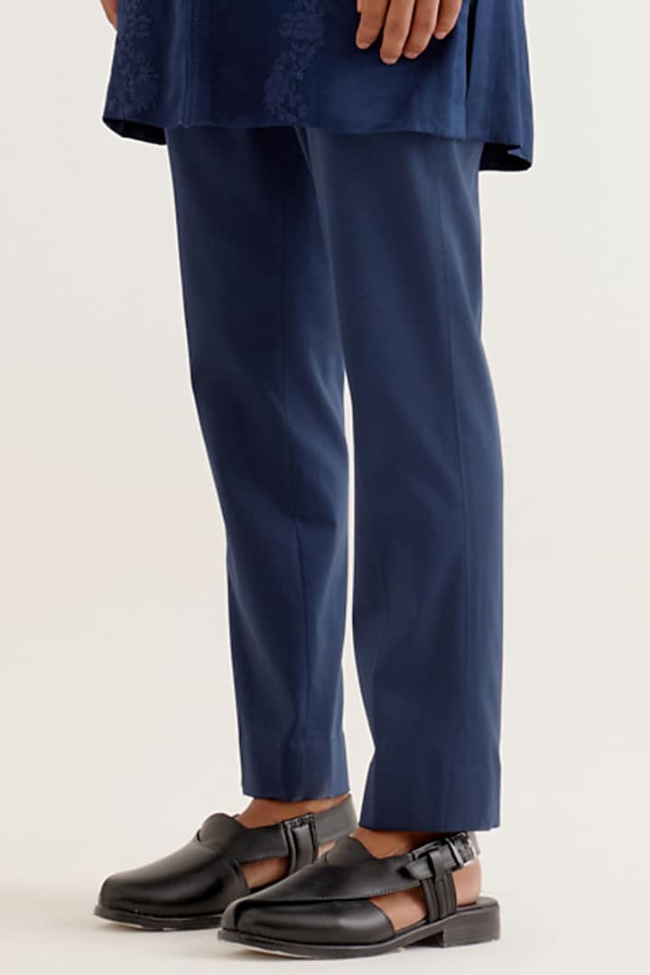 Royal Blue Silk Satin Dori Embroidered Kurta Set by Devnaagri Men at Pernia's Pop Up Shop