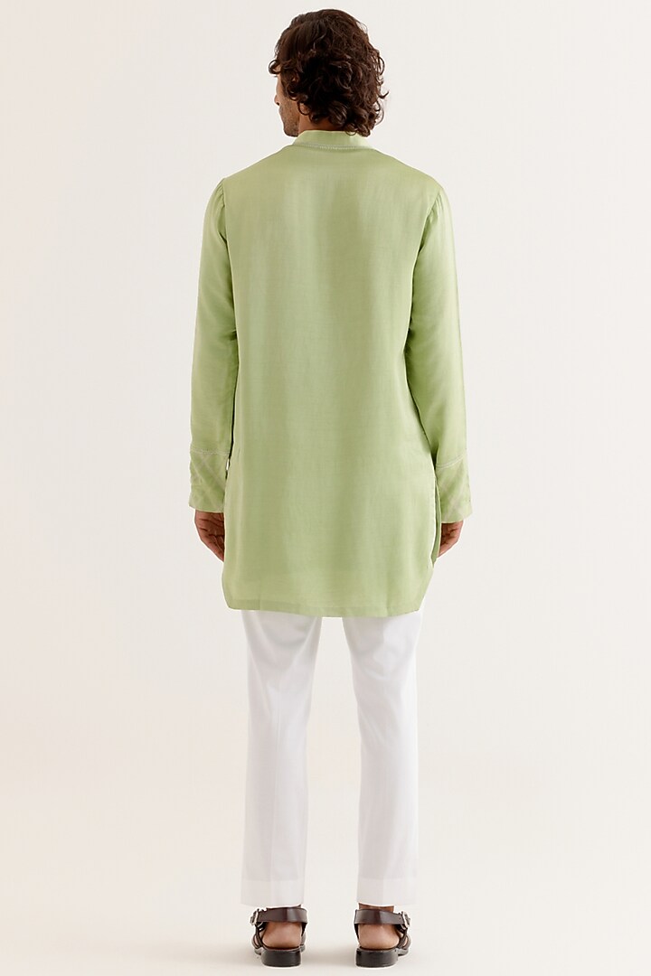 Pistachio Green Silk Satin Dori Embroidered Kurta Set by Devnaagri Men at Pernia's Pop Up Shop