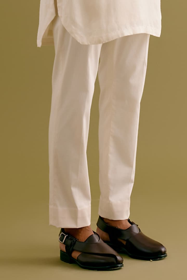 Ivory Silk Satin Dori Embroidered Kurta Set by Devnaagri Men at Pernia's Pop Up Shop