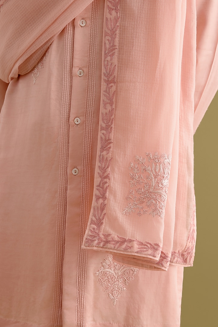 Blush Pink Kota Dori Embroidered Stole by Devnaagri Men at Pernia's Pop Up Shop