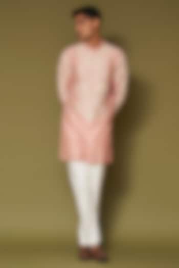 Blush Pink Silk Chanderi Dori Embroidered Kurta Set by Devnaagri Men at Pernia's Pop Up Shop