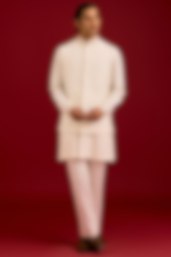 Ivory Cotton Silk Blend Dori Embroidered Kurta Set by Devnaagri Men at Pernia's Pop Up Shop