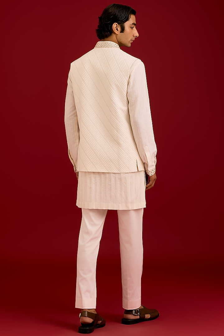Ivory Cotton Silk Blend Dori Embroidered Kurta Set by Devnaagri Men at Pernia's Pop Up Shop