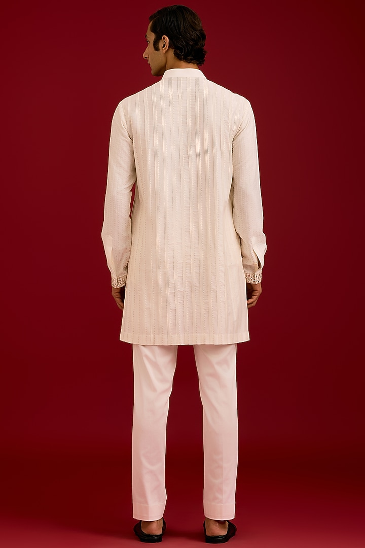 Ivory Cotton Silk Blend Dori Embroidered Kurta Set by Devnaagri Men at Pernia's Pop Up Shop