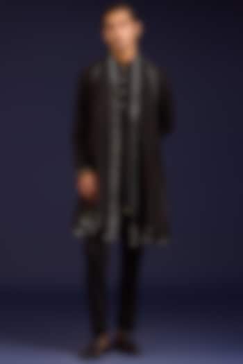 Black Chinniya Silk Dori Embroidered Stole by Devnaagri Men at Pernia's Pop Up Shop