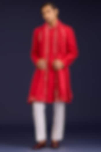 Red Chinniya Silk Dori Embroidered Stole by Devnaagri Men at Pernia's Pop Up Shop