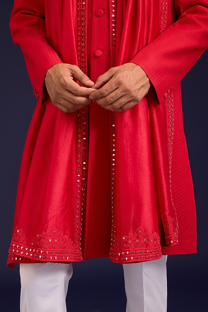 Red Chinniya Silk Dori Embroidered Stole by Devnaagri Men at Pernia's Pop Up Shop